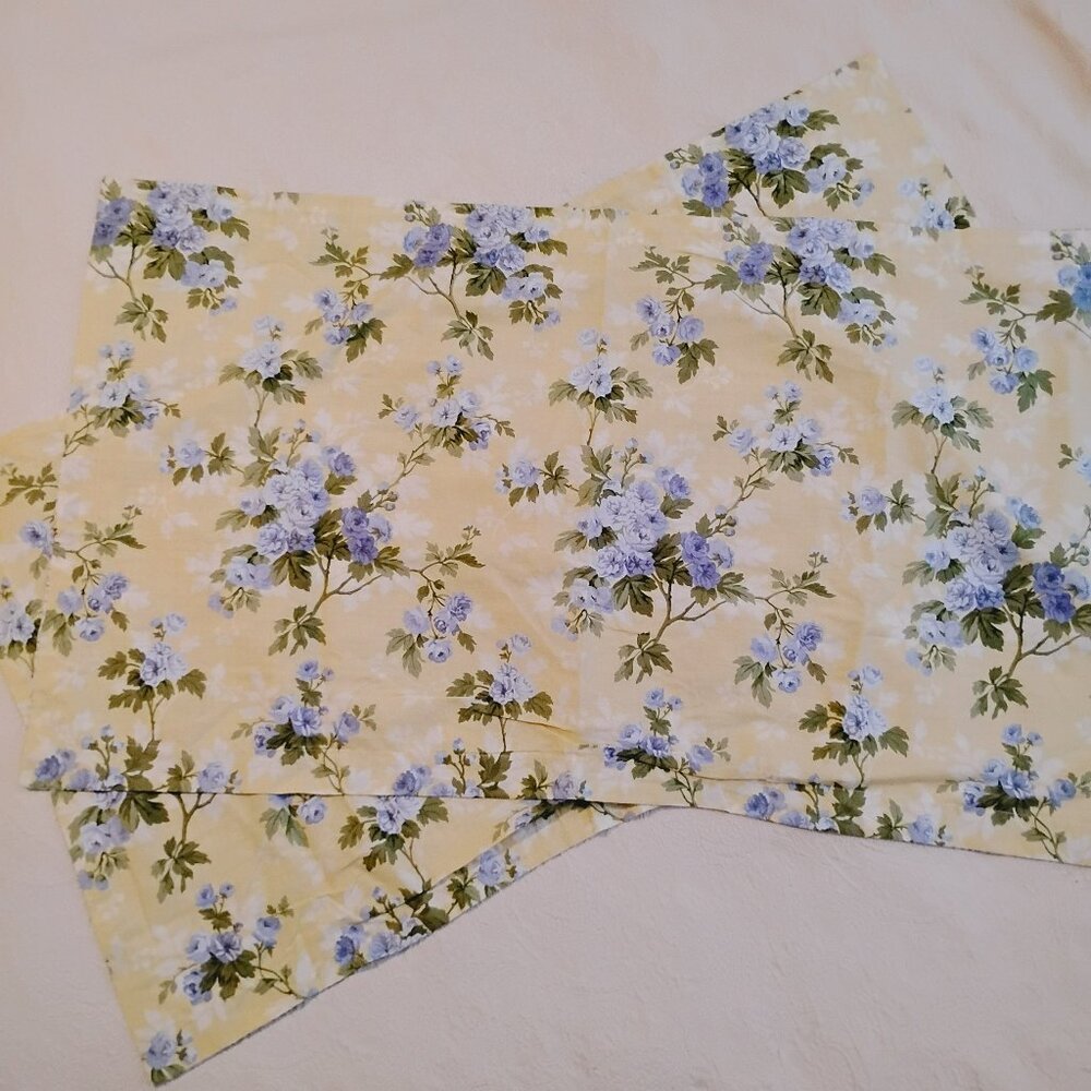 Laura Ashley Cassidy Pillow Cases Shams Pair Set of 2 Floral Plaid Check Yellow